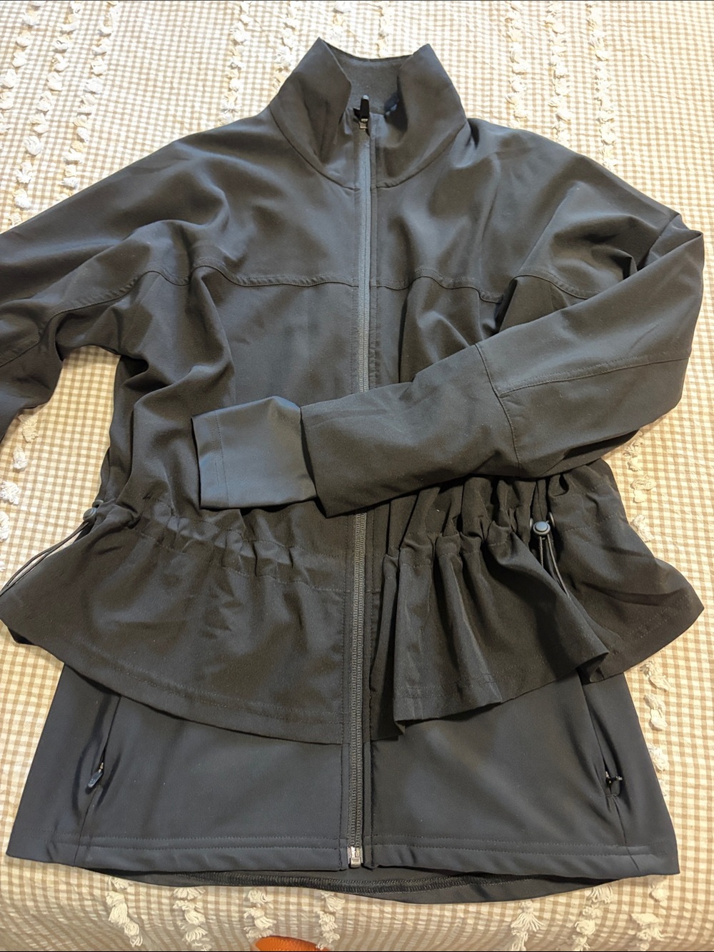 Sweaty Betty Black Drawstring Peplum Zip Jacket